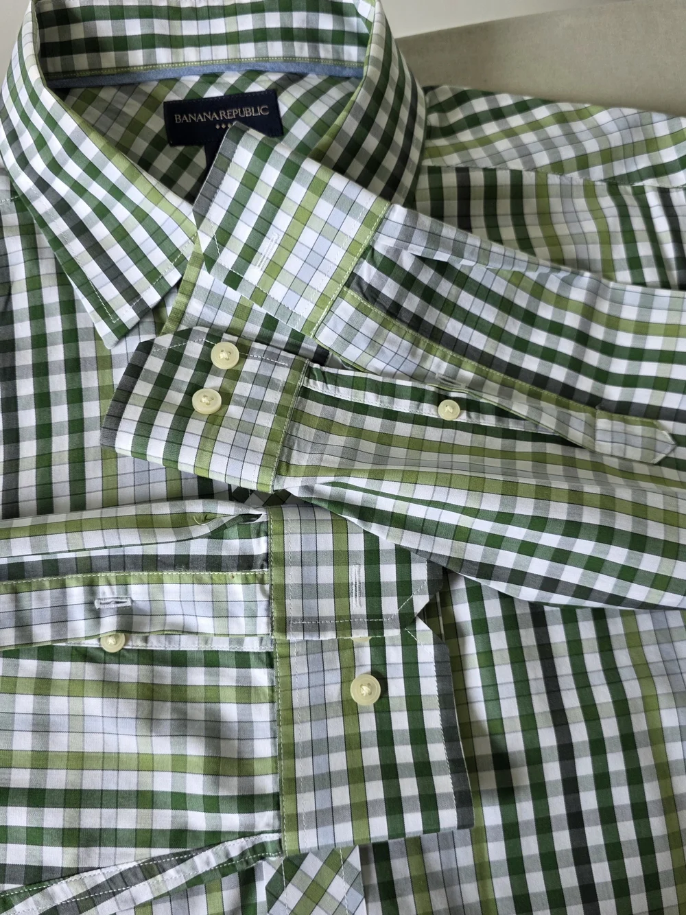 Banana Republic Green and White Checked Dress Shirt